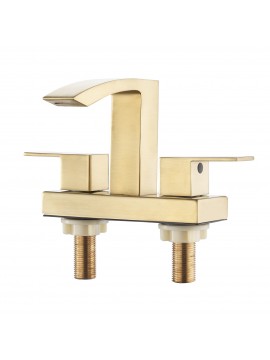Brushed Brass Bathroom Sink Faucet Two Handles 3 Hole 4 Inches Centerset Modern Vanity Lavatory Faucet Brass (Chrome Sink Drain and Supply Hoses Included), L4101LF-BZ